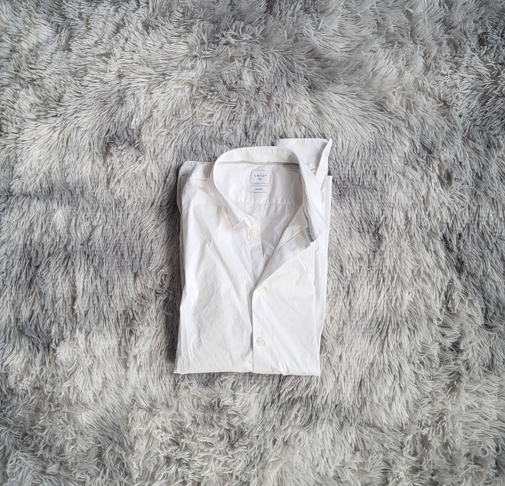 Chemise Celio Blanche Masantal - Taille L - Coupe Slim Fit - Coton Stretch Confort - Basique Homme