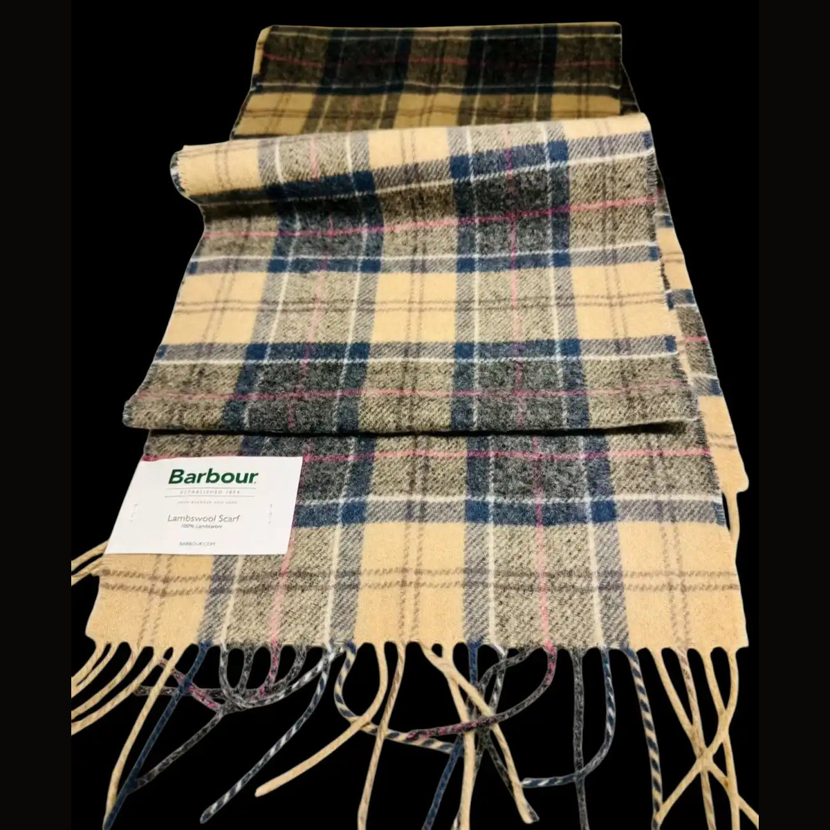 Écharpe Barbour Beige Carreaux Marine Rouge Laine d'Agneau - 180cm