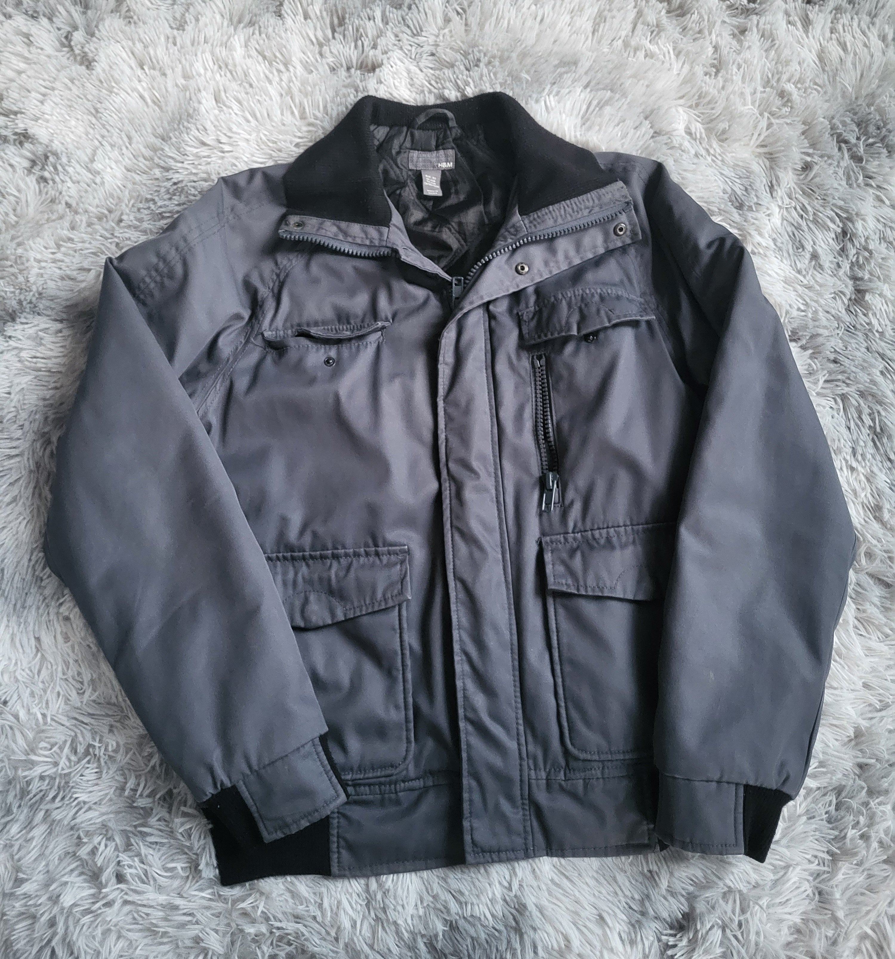 Blouson H&M Homme Workwear Matelassé – Gris Anthracite – Taille 50 (M)