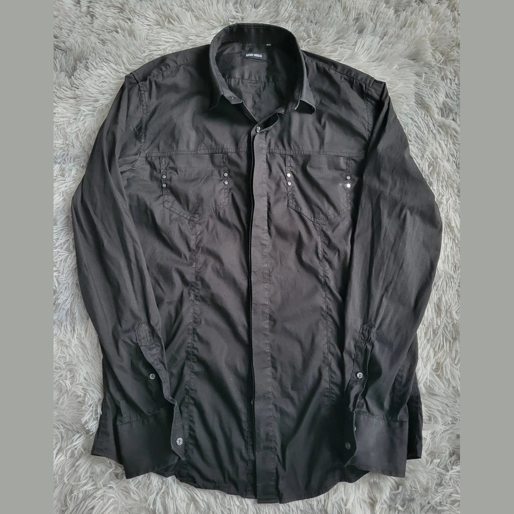 Chemise Antony Morato Military Slim Noir Studs - Taille 50 IT (L) - Boutonnage Caché & Stretch