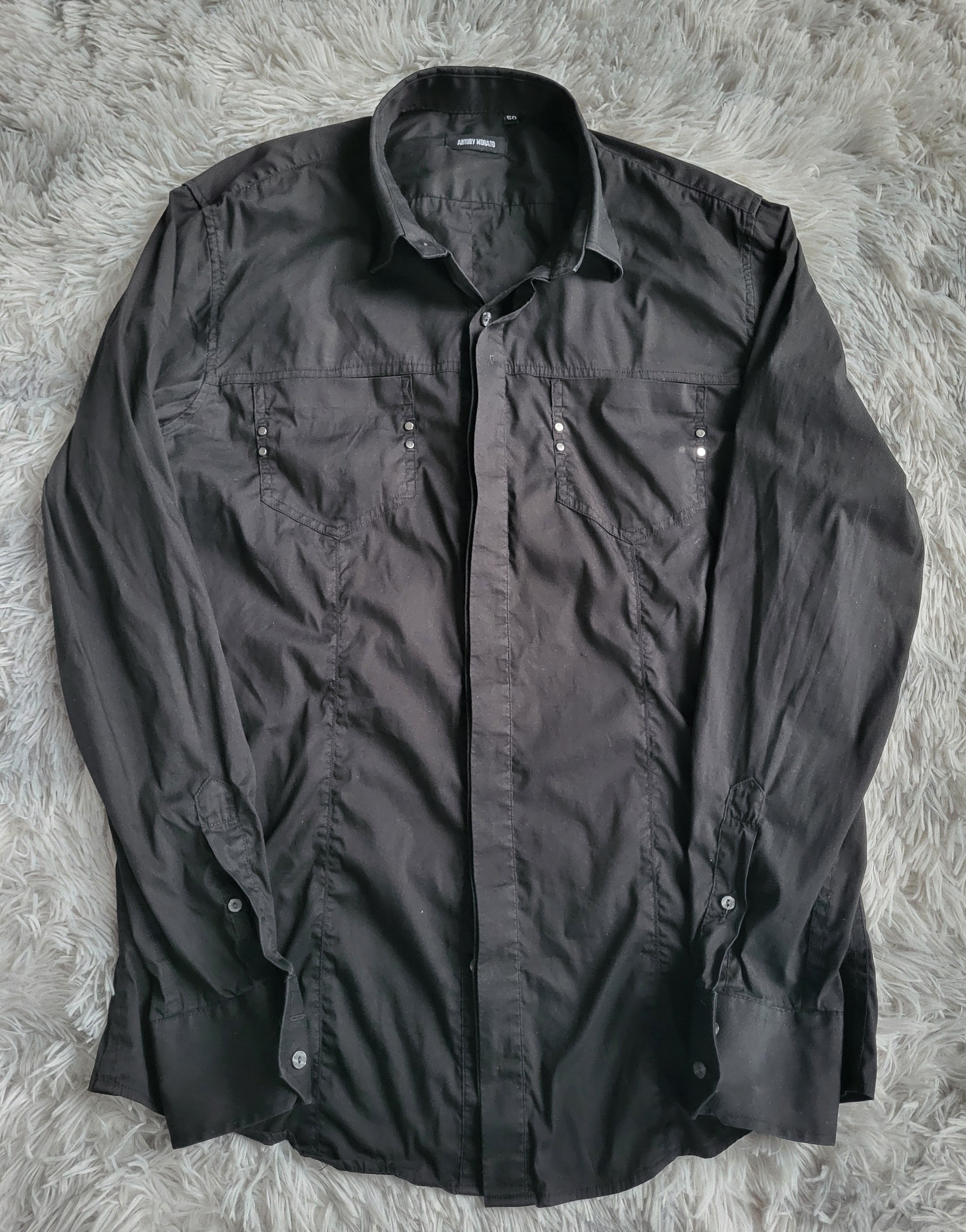 Chemise Antony Morato Military Slim Noir Studs - Taille 50 IT (L) - Boutonnage Caché & Stretch