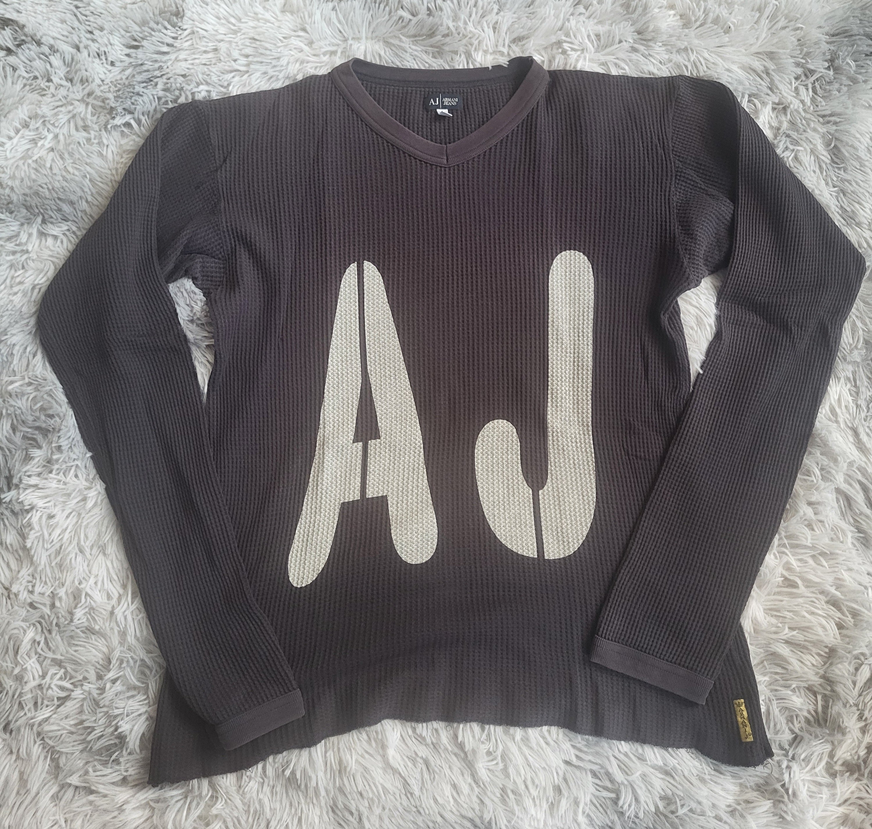 Haut Manches Longues Armani Jeans Archive Waffle Knit Vintage XL Made in Italy