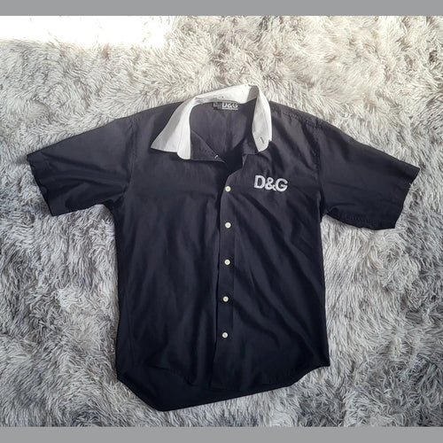 Chemise Bowling D&G Dolce & Gabbana Vintage - Noir & Col Blanc - Taille L - Archive Y2K