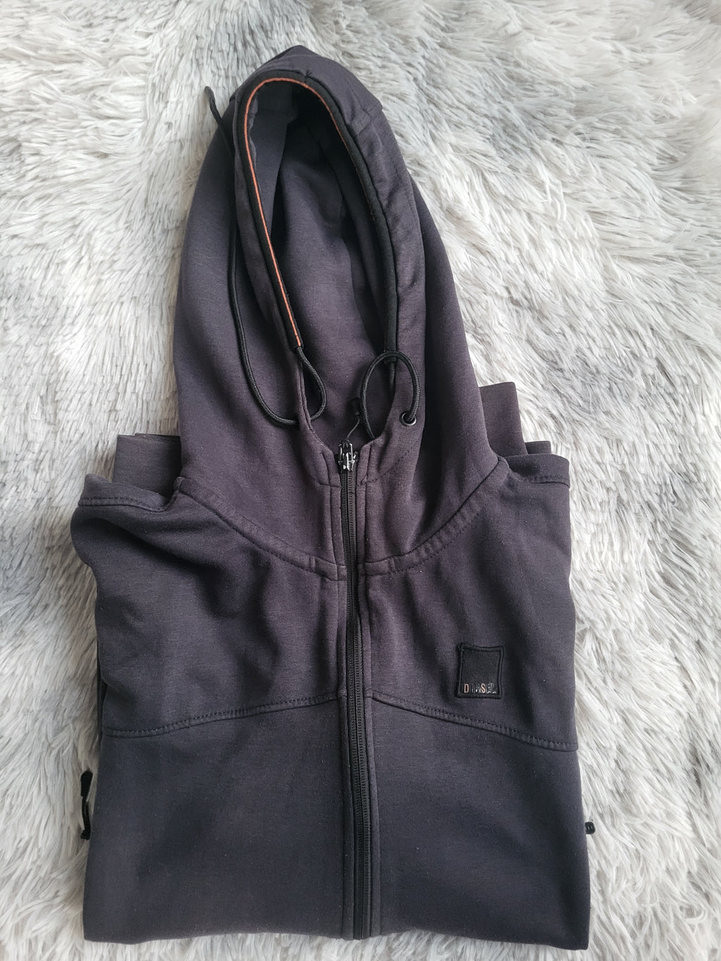 Sweat à capuche zippé Diesel Larse – Gris Foncé – Taille L – Logo embossé