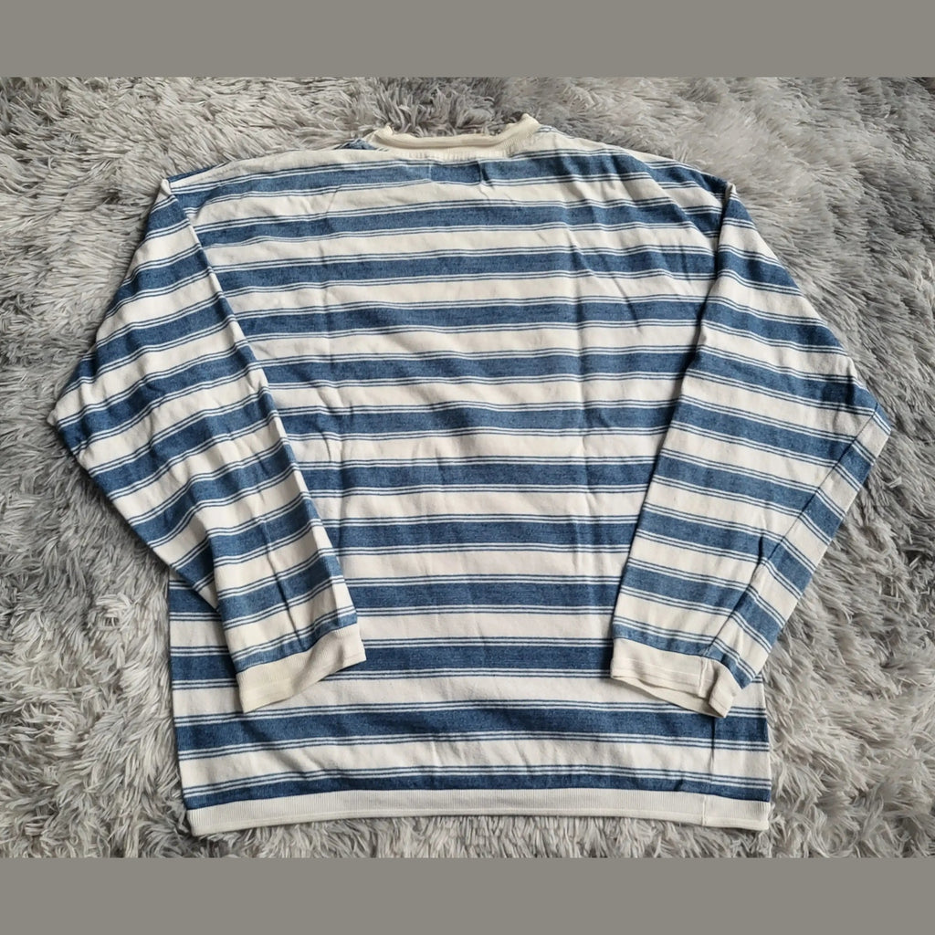 Pull rayé manches longues, bleu et blanc, taille non précisée, Fripes Sélect