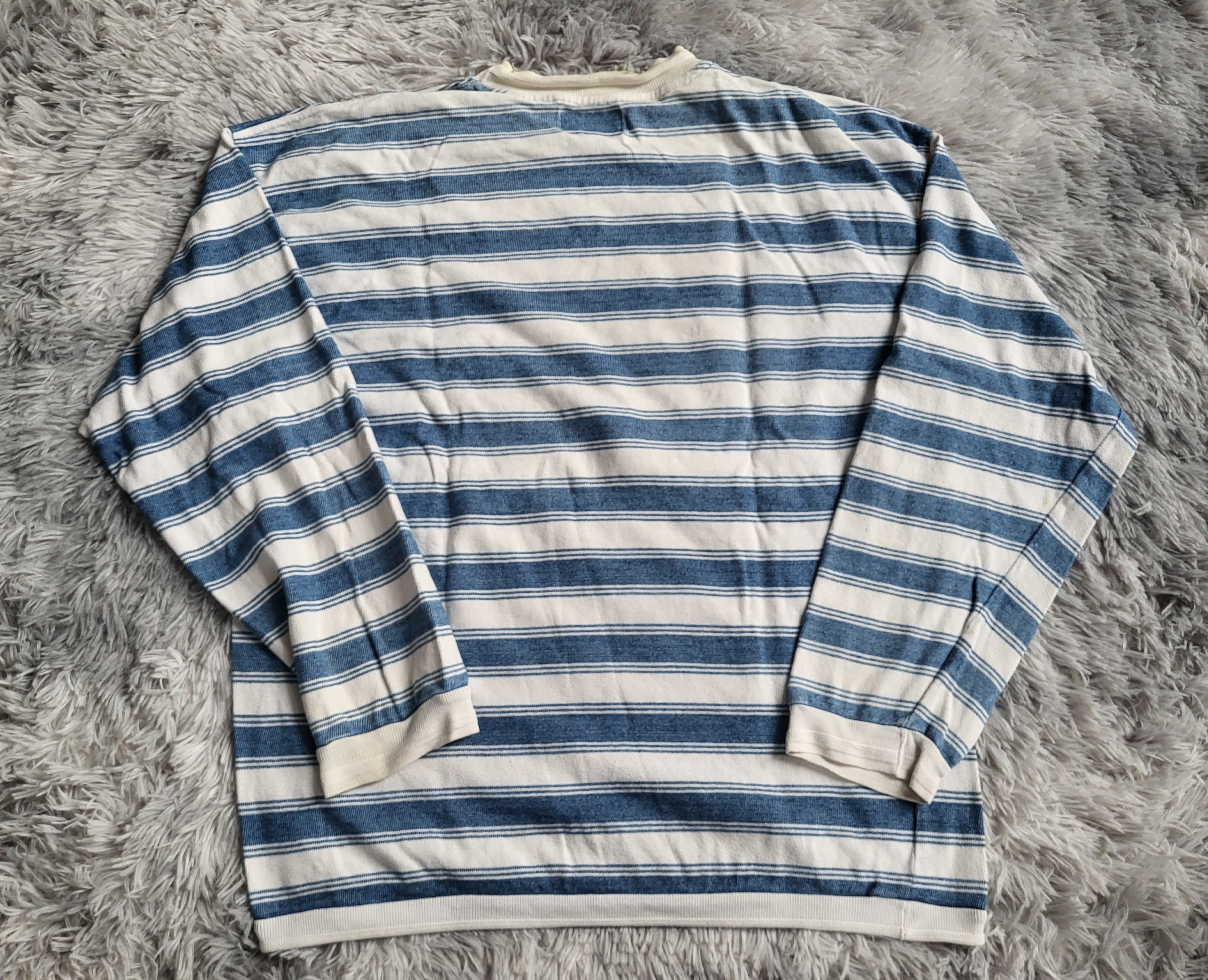 Pull Vintage Armani Jeans – Rayures Marines – Taille XL – Made in Italy – 90s