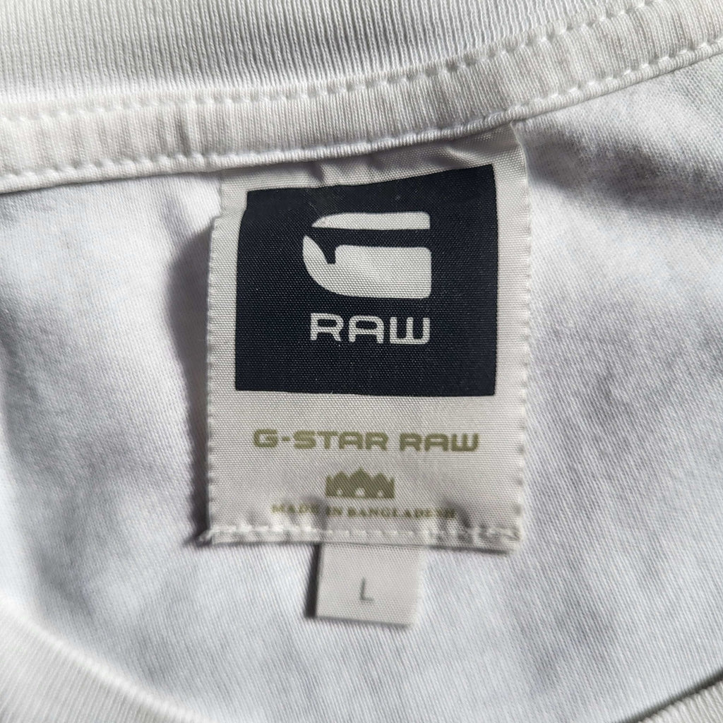T-shirt blanc G-Star Raw taille L, étiquette visible, Fripes Sélect