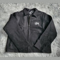 Veste Stüssy Canvas Shop Jacket Noire - Double Logo Brodé (Avant & Dos) Homme  - Style 118481 - Taille L 
