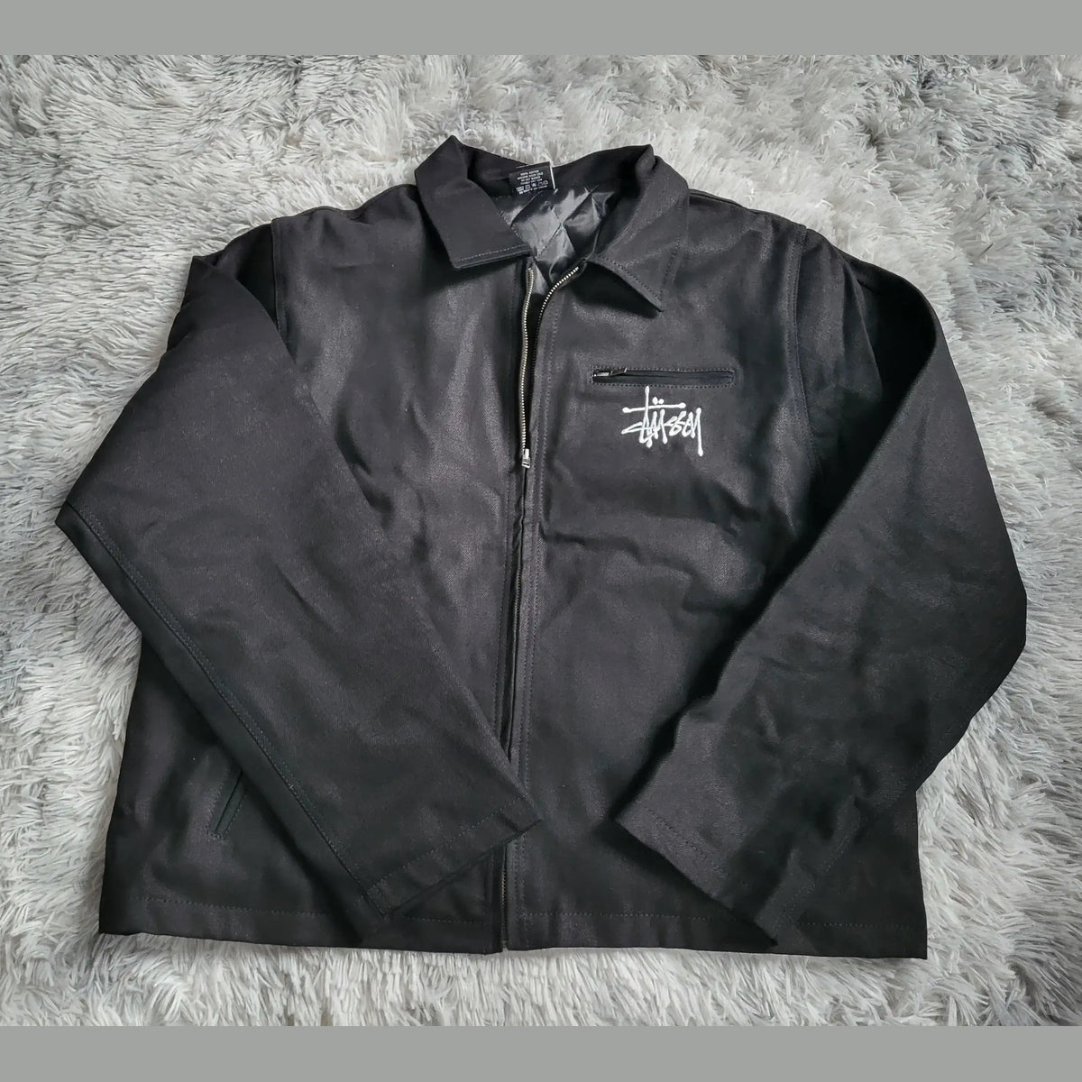 Veste Stüssy Canvas Shop Jacket Noire - Double Logo Brodé (Avant & Dos) Homme  - Style 118481 - Taille L 