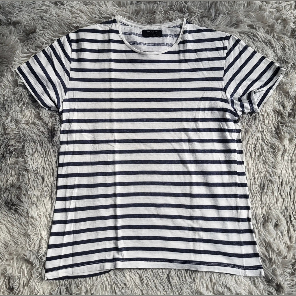 T-shirt Zara Man Basic Rayé – Style Marinière – Taille M – 100% Coton - Petit Prix