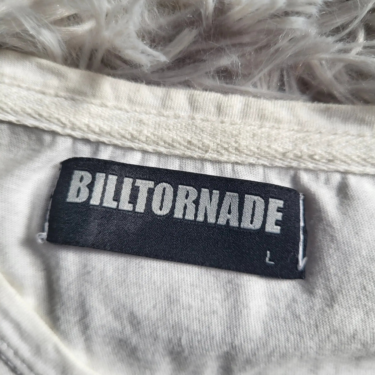 T-shirt Billtornade blanc taille L, col rond visible, Fripes Sélect