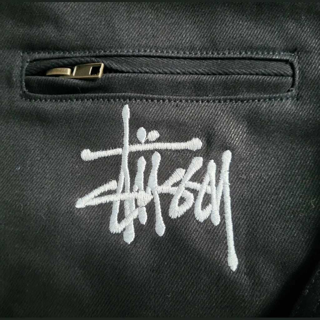 Veste Stüssy Canvas Shop Jacket Noire - Double Logo Brodé (Avant & Dos) Homme  - Style 118481 - Taille M 