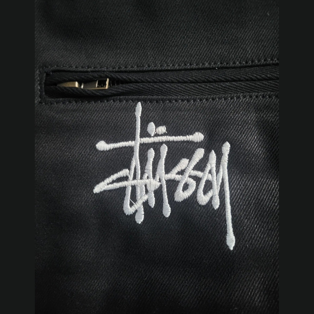 Veste Stüssy Canvas Shop Jacket Noire - Double Logo Brodé (Avant & Dos) Homme  - Style 118481 - Taille L 