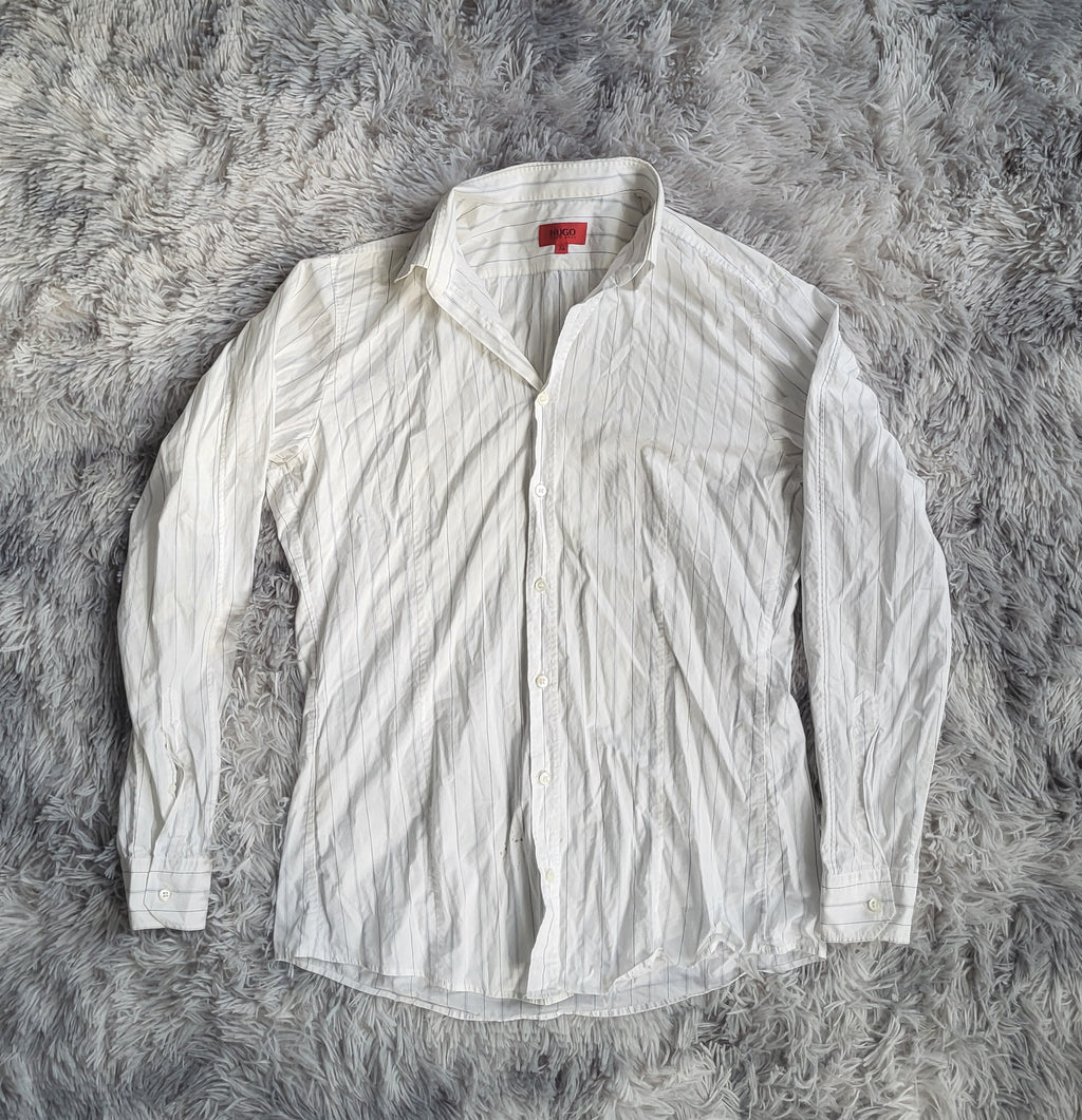 Chemise HUGO Hugo Boss Slim Fit - Rayures Bâtons Bleu/Gris - Taille XL - Idéal Custom/Détachage