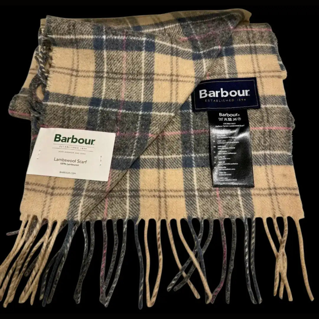 Écharpe Barbour Beige Carreaux Marine Rouge Laine d'Agneau - 180cm
