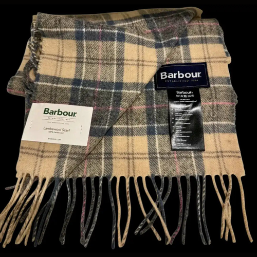 Écharpe Barbour Beige Carreaux Marine Rouge Laine d'Agneau - 180cm