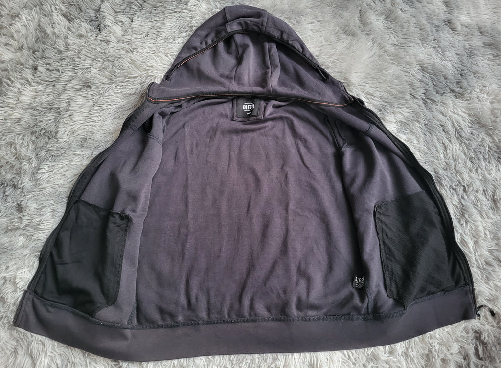 Sweat à capuche zippé Diesel Larse – Gris Foncé – Taille L – Logo embossé