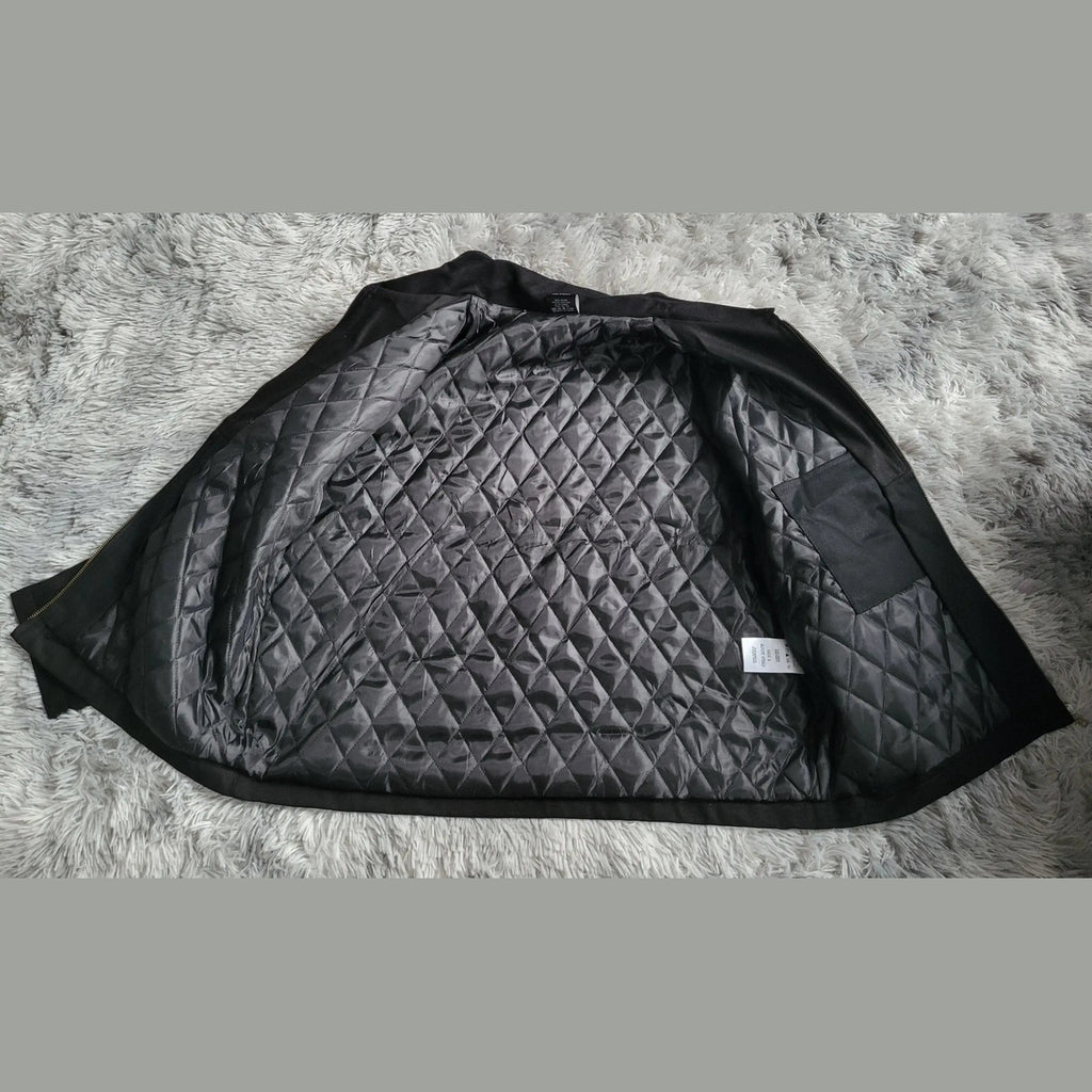 Veste matelassée noire, taille L, intérieur avec surpiqûres losanges. Fripes Sélect