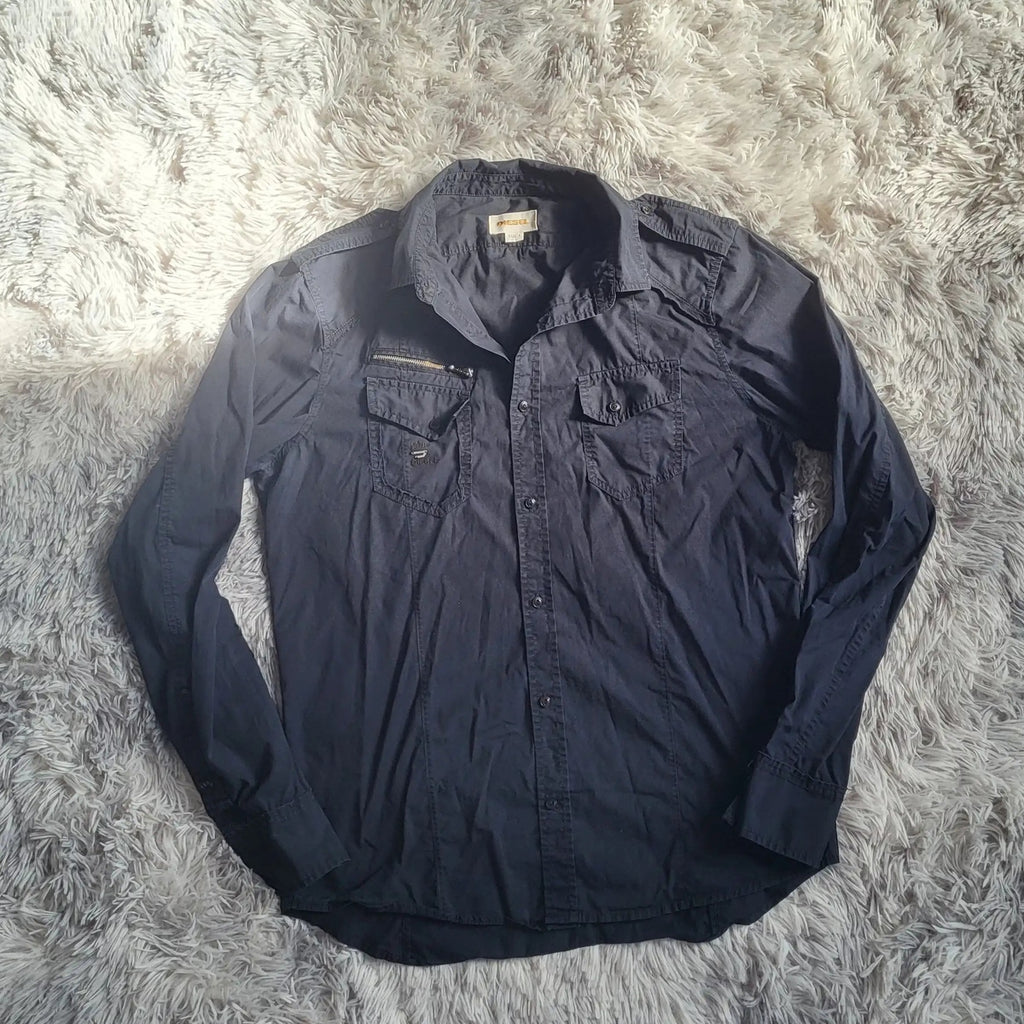 Chemise Diesel S-EBBE-PATCH Noir Anthracite - Taille L - Style Military Workwear Zip