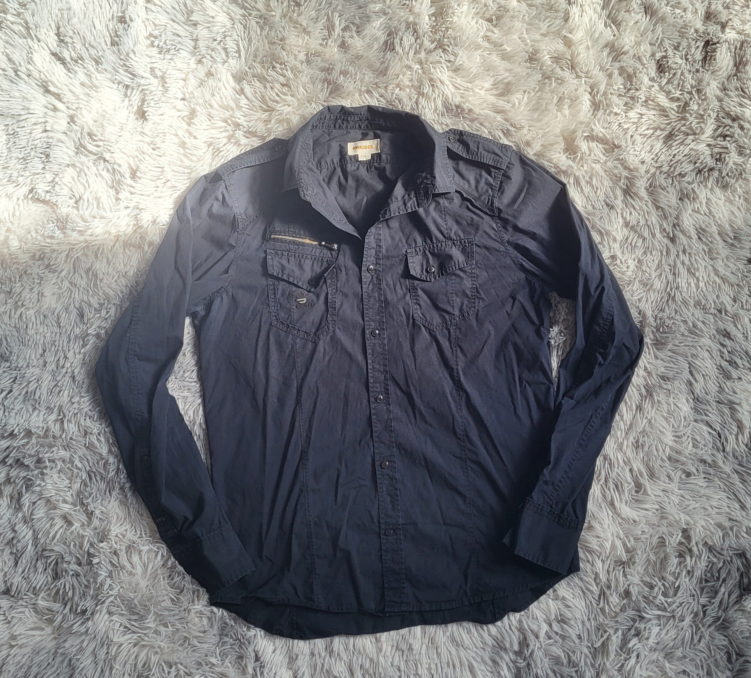 Chemise Diesel S-EBBE-PATCH Noir Anthracite - Taille L - Style Military Workwear Zip