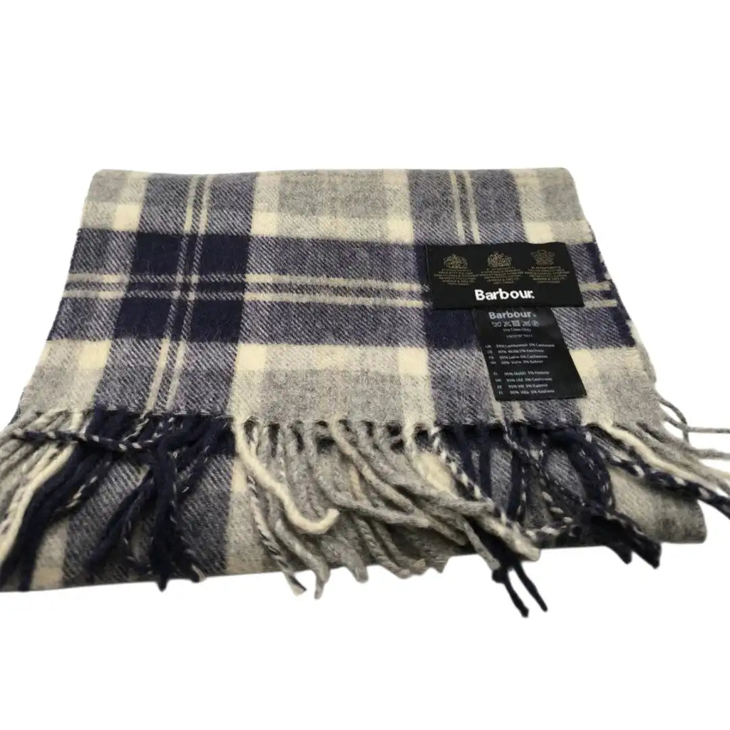 Écharpe Barbour Tartan Gris Argent Bannockbane Silver Laine Cachemire 180cm 