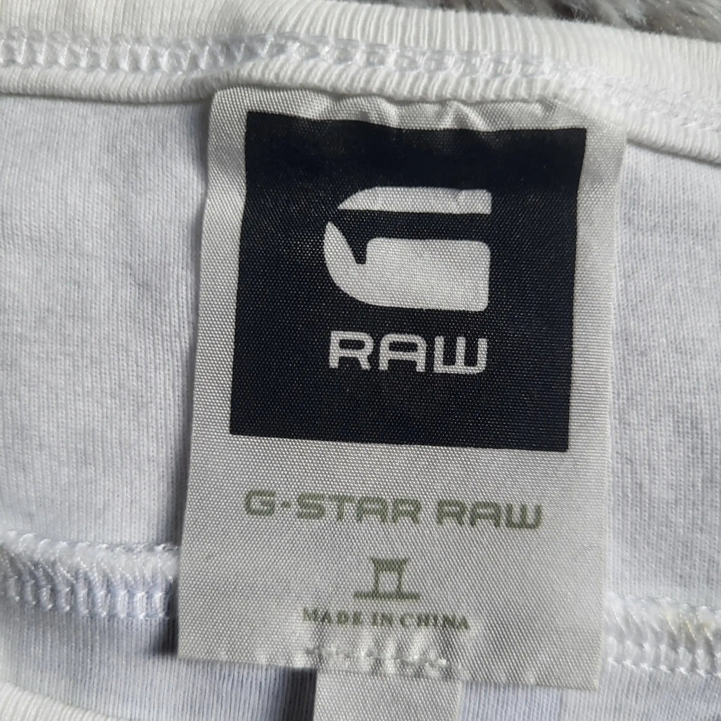 T-shirt blanc G-Star Raw taille L, étiquette visible, Fripes Sélect