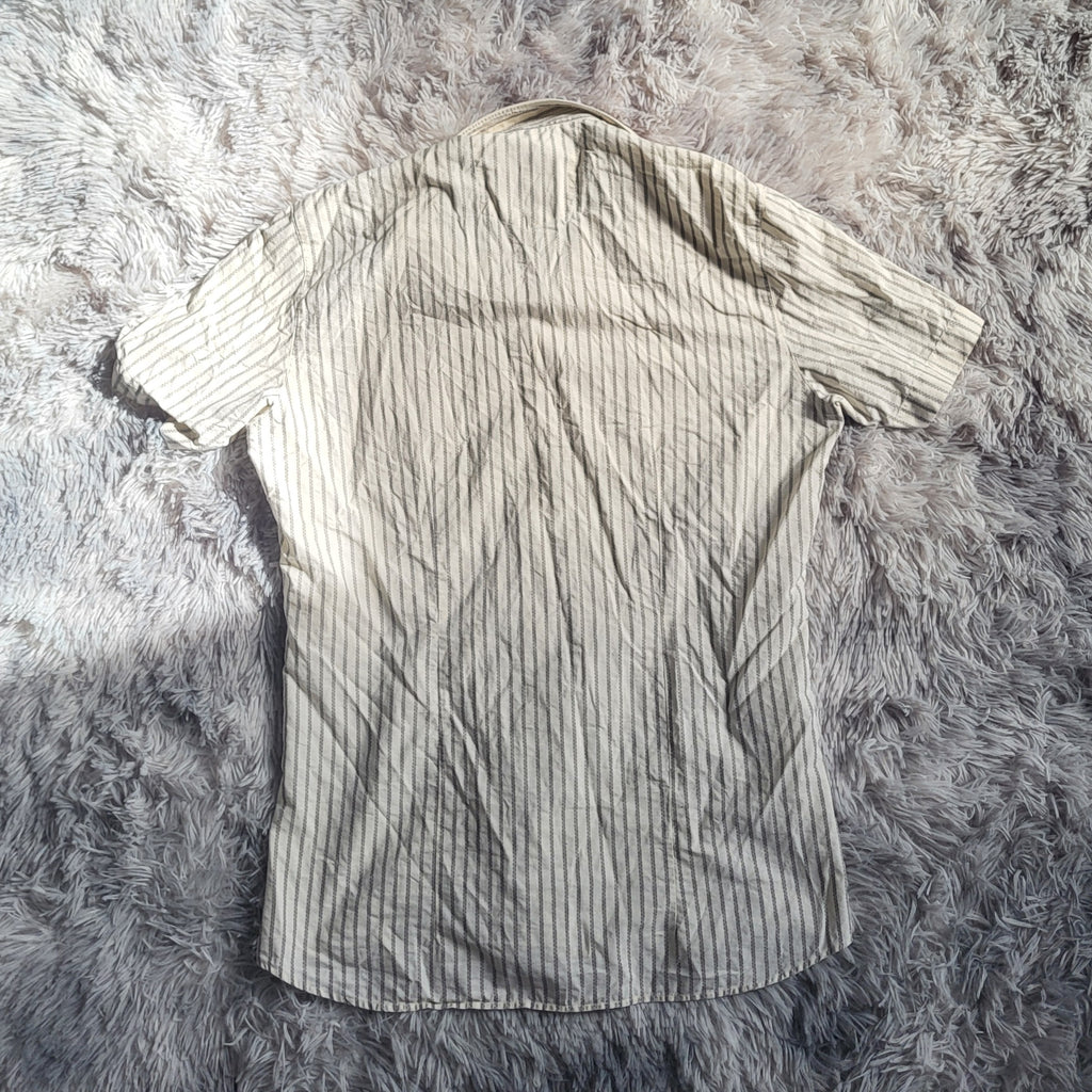 Chemisette HUGO Hugo Boss Slim Fit - Rayures Grises & Écru - Taille L - Archive Étiquette Rouge