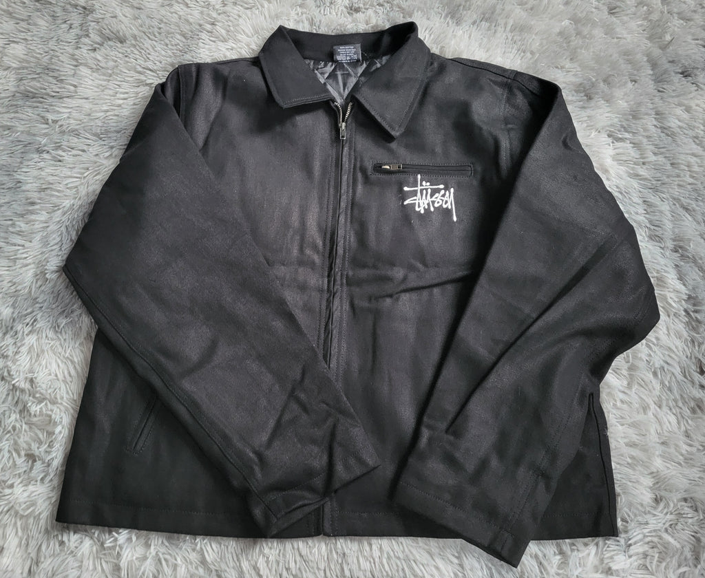 Veste Stüssy Canvas Shop Jacket Noire - Double Logo Brodé (Avant & Dos)Homme  - Style 118481 - Taille L - Neuf