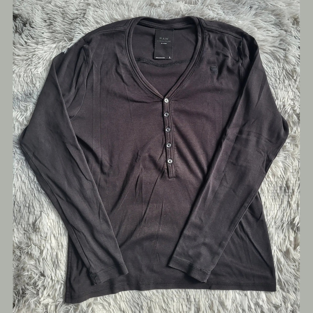 T-shirt Manches Longues G-Star RAW Correct Line – Col Tunisien – Noir – Taille L