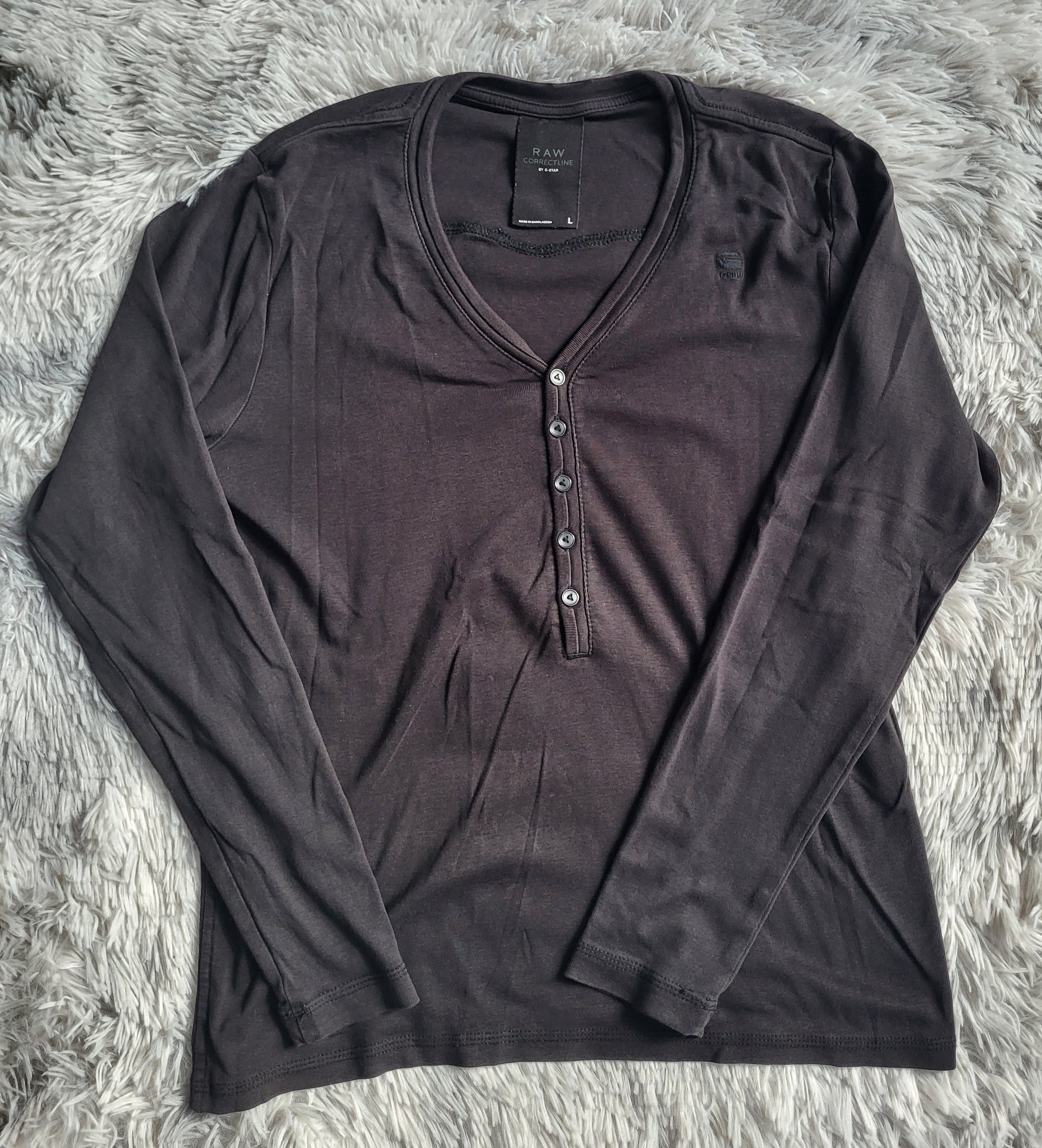 T-shirt Manches Longues G-Star RAW Correct Line – Col Tunisien – Noir – Taille L