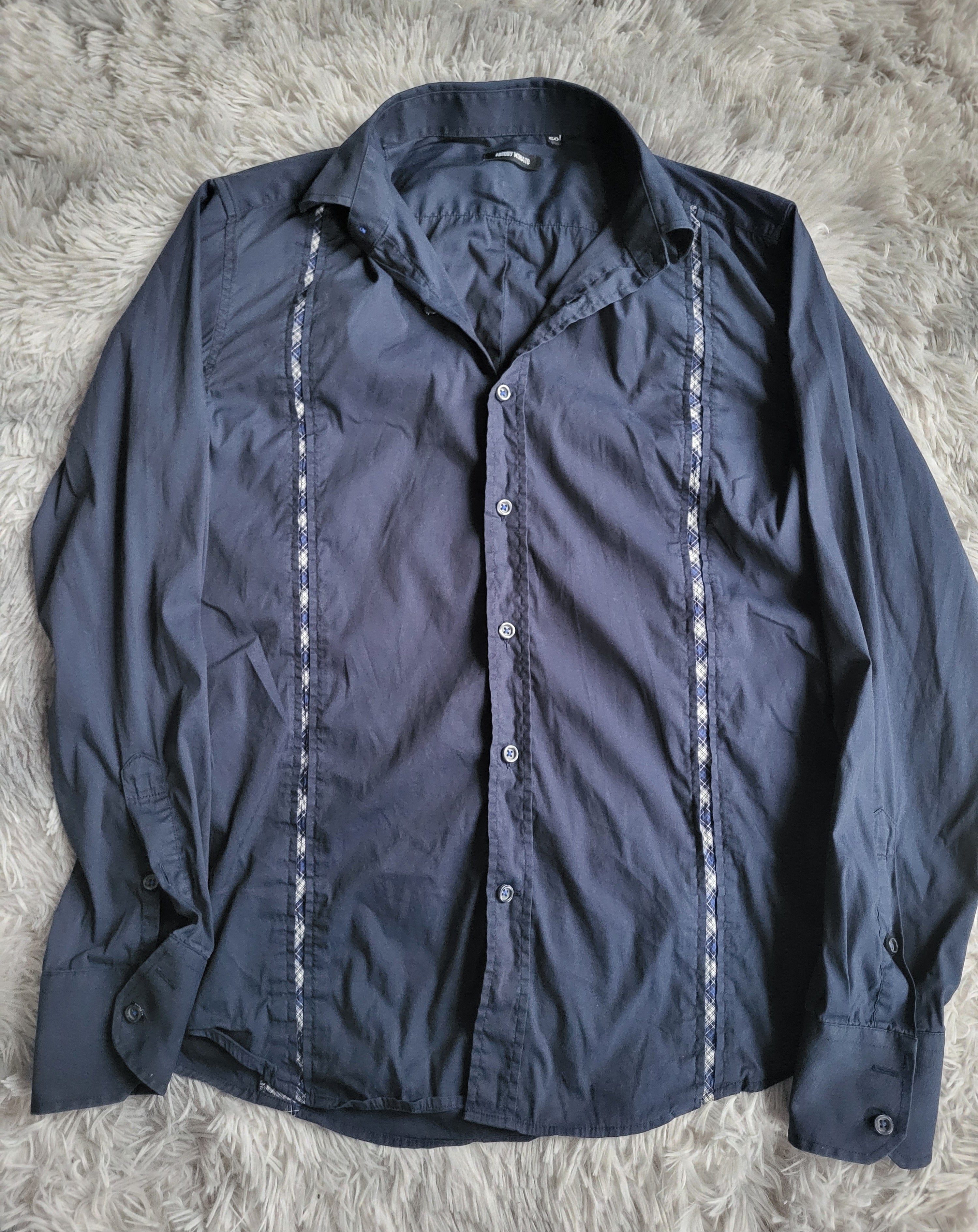 Chemise Antony Morato Black Collection Stretch Marine - Taille 50 IT (L) - Bandes Texturées Relief