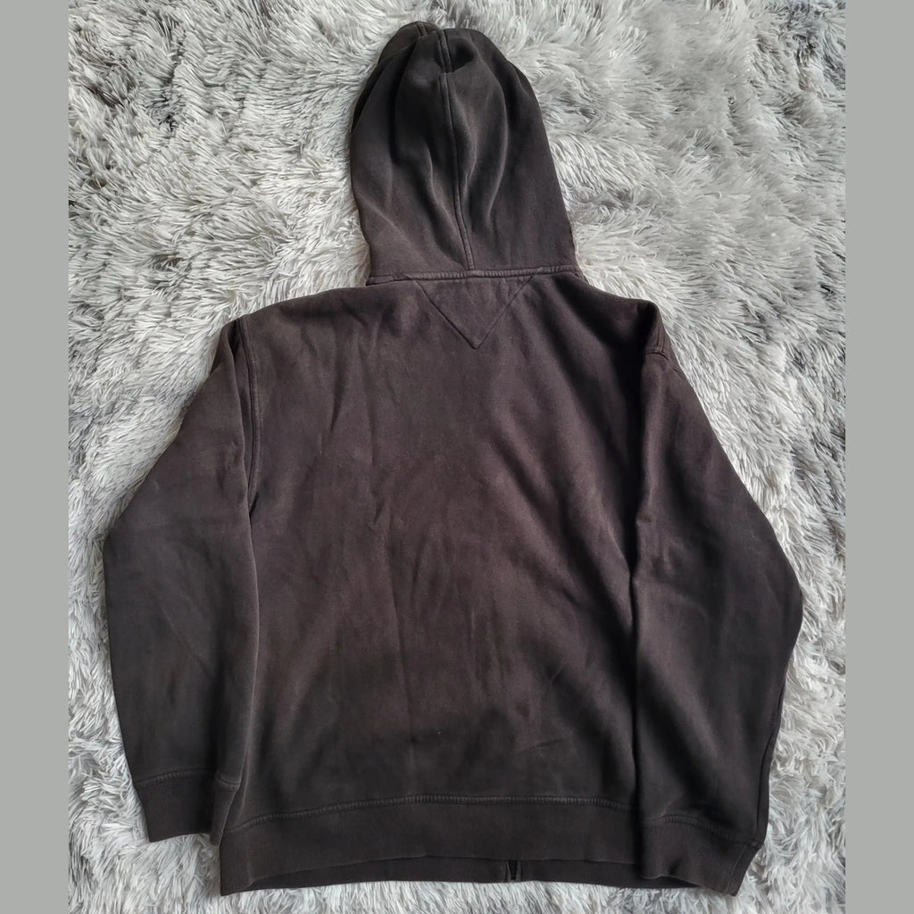 Sweat à capuche marron, marque non visible, taille non indiquée. Fripes Sélect