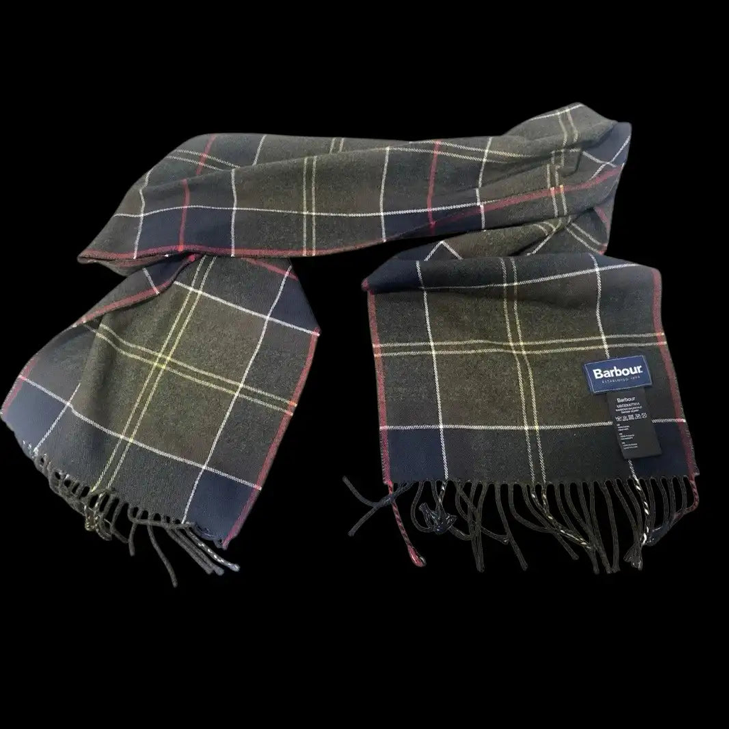 Écharpe Barbour à carreaux, principale couleur gris foncé, taille unique. Fripes Sélect