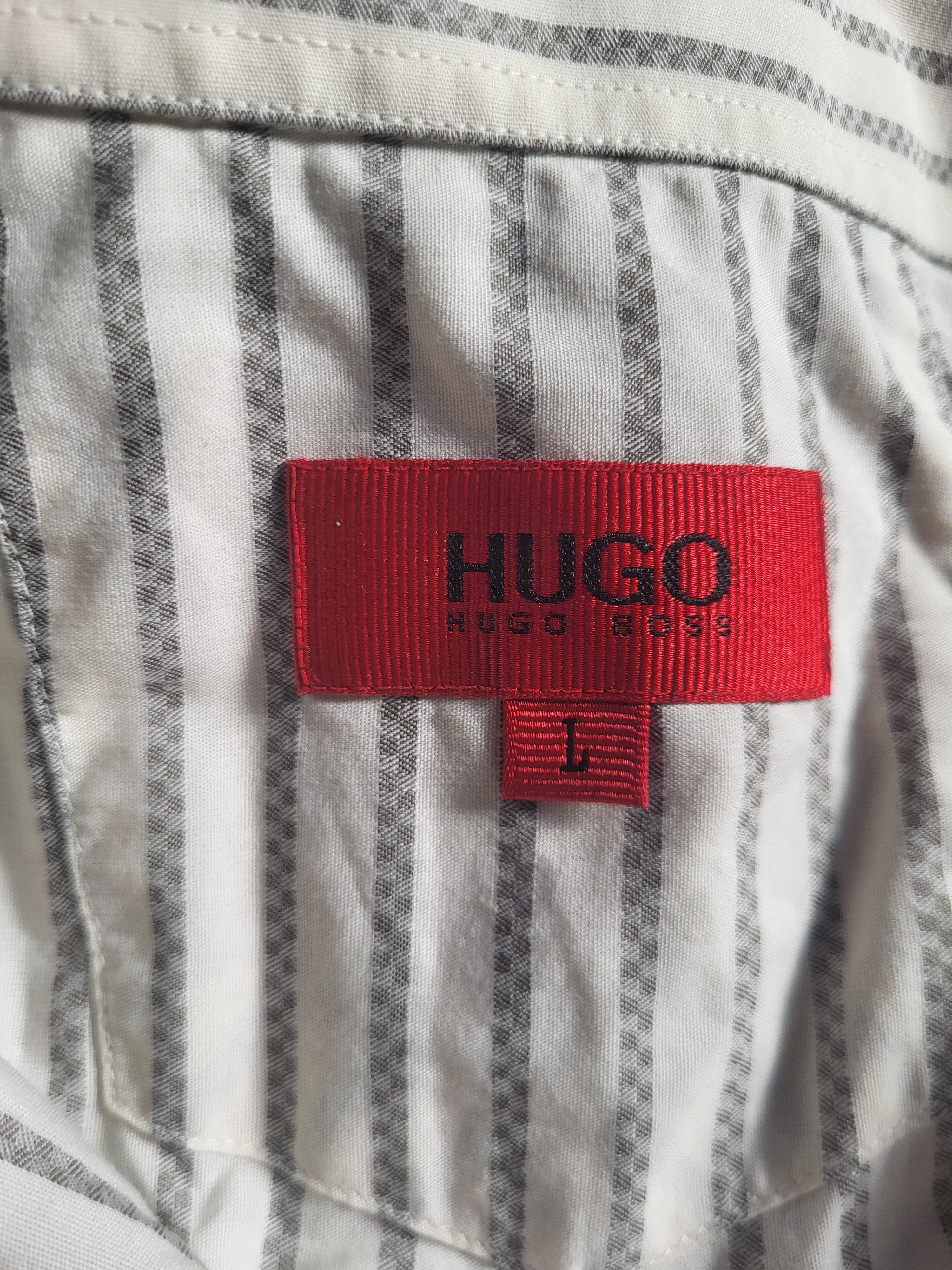 Chemisette HUGO Hugo Boss Slim Fit - Rayures Grises & Écru - Taille L - Archive Étiquette Rouge