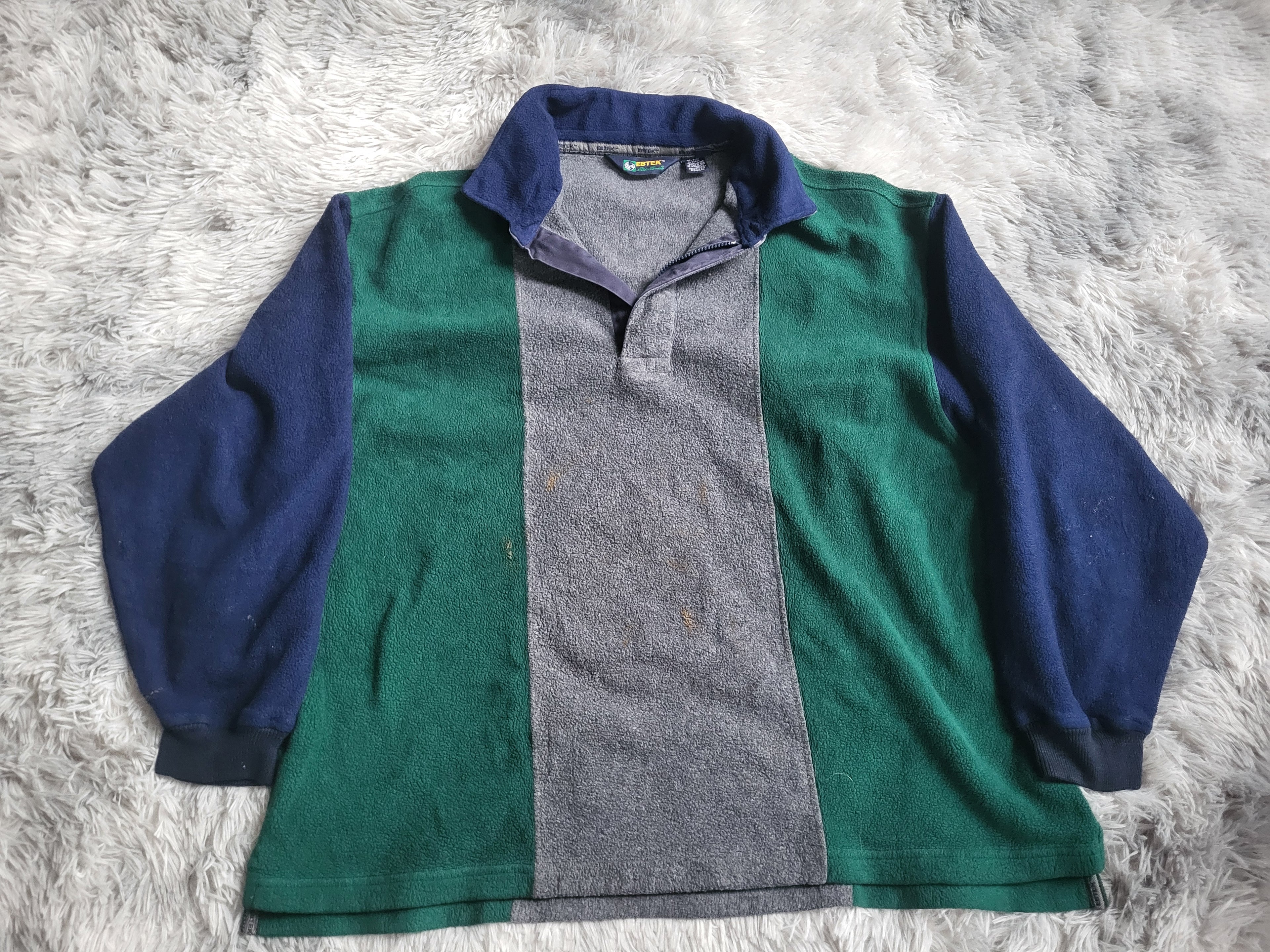 Sweat Polaire Vintage Eddie Bauer EBTEK 90s – Colorblock – Taille XL – Outdoor Tech Gorpcore