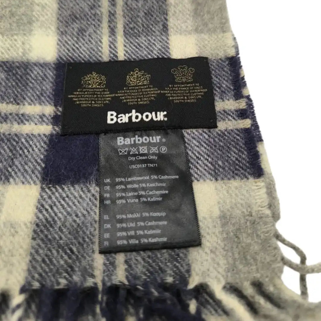Écharpe Barbour Tartan Gris Argent Bannockbane Silver Laine Cachemire 180cm