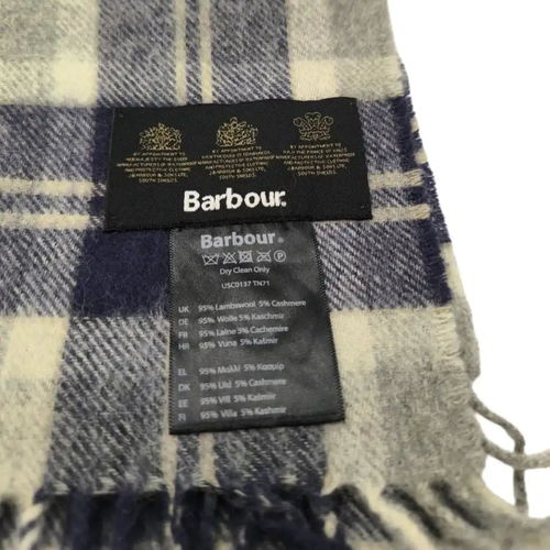 Écharpe Barbour Tartan Gris Argent Bannockbane Silver Laine Cachemire 180cm
