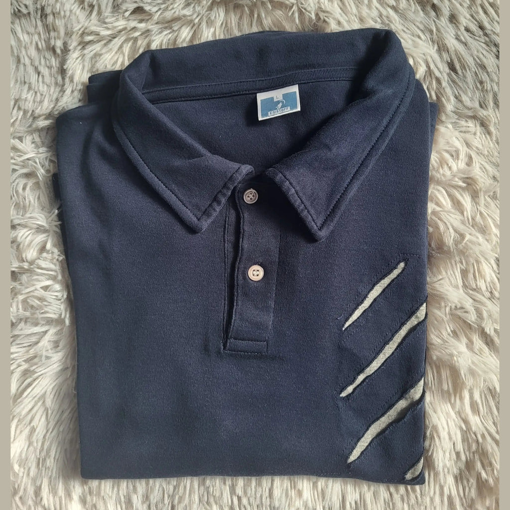 Polo bleu marine Cerruti 1881, taille L, rayures blanches. Fripes Sélect