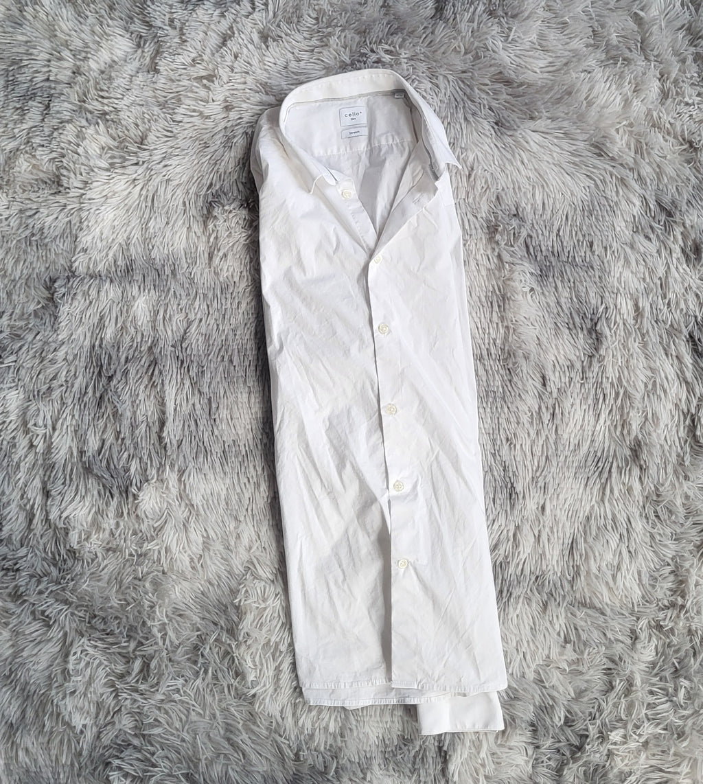 Chemise Celio Blanche Masantal - Taille L - Coupe Slim Fit - Coton Stretch Confort - Basique Homme