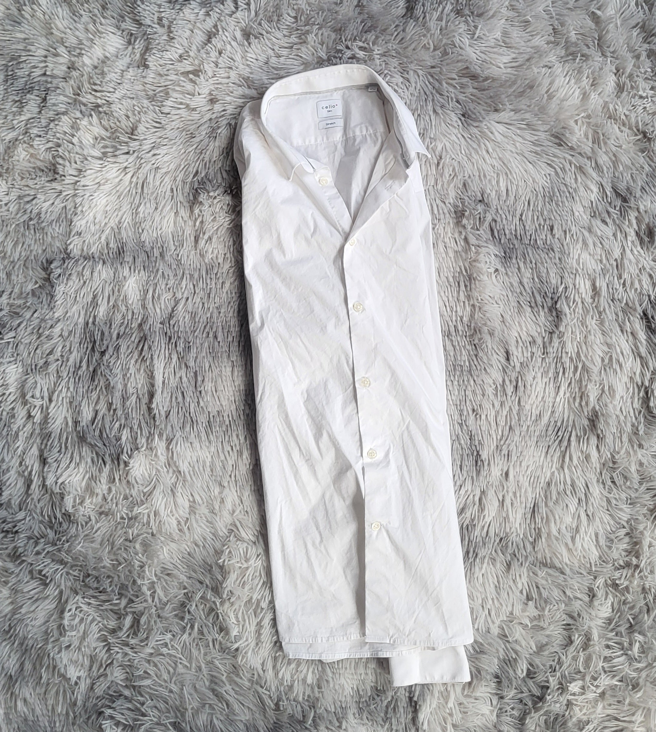 Chemise Celio Blanche Masantal - Taille L - Coupe Slim Fit - Coton Stretch Confort - Basique Homme