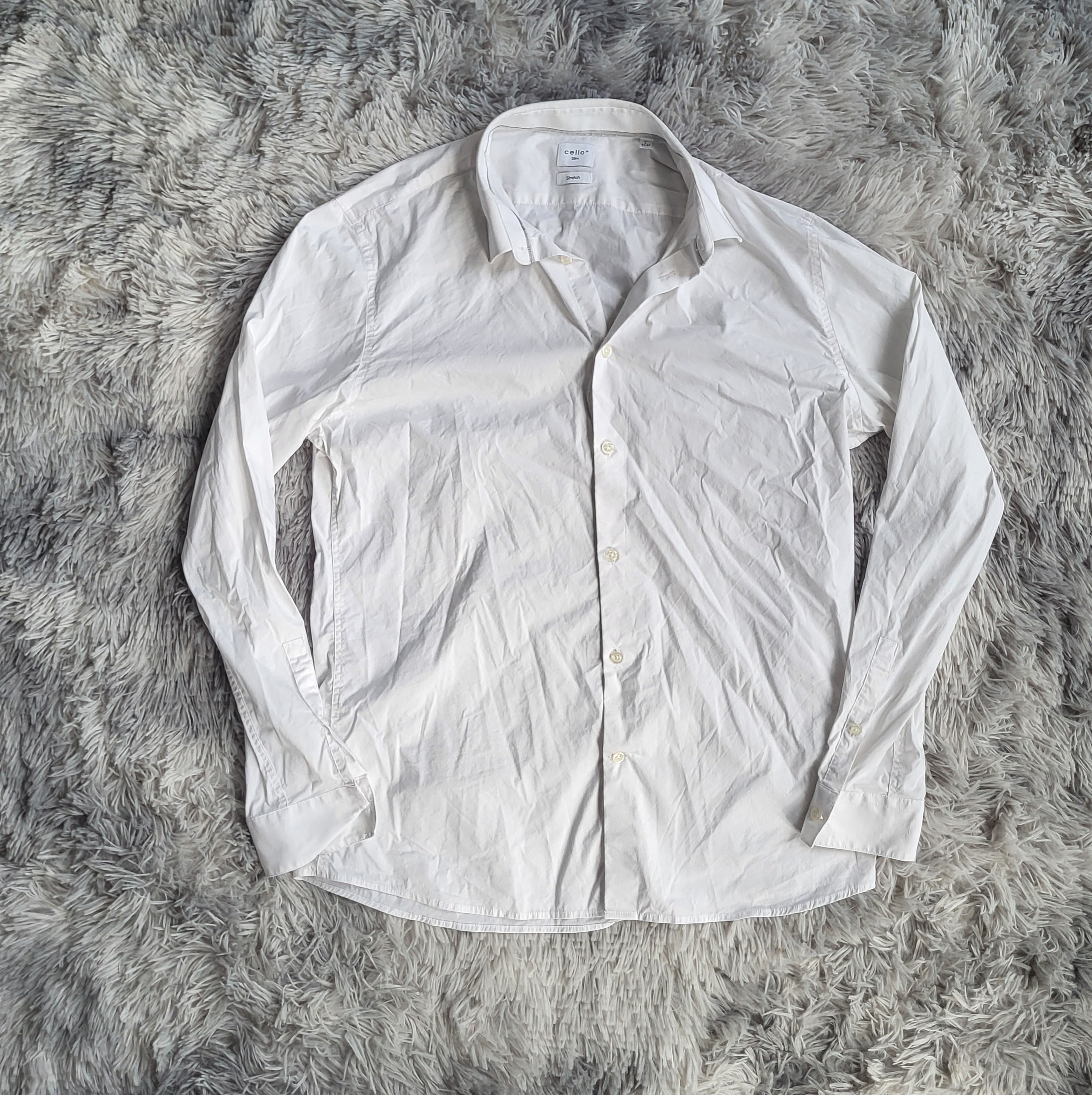 Chemise Celio Blanche Masantal - Taille L - Coupe Slim Fit - Coton Stretch Confort - Basique Homme