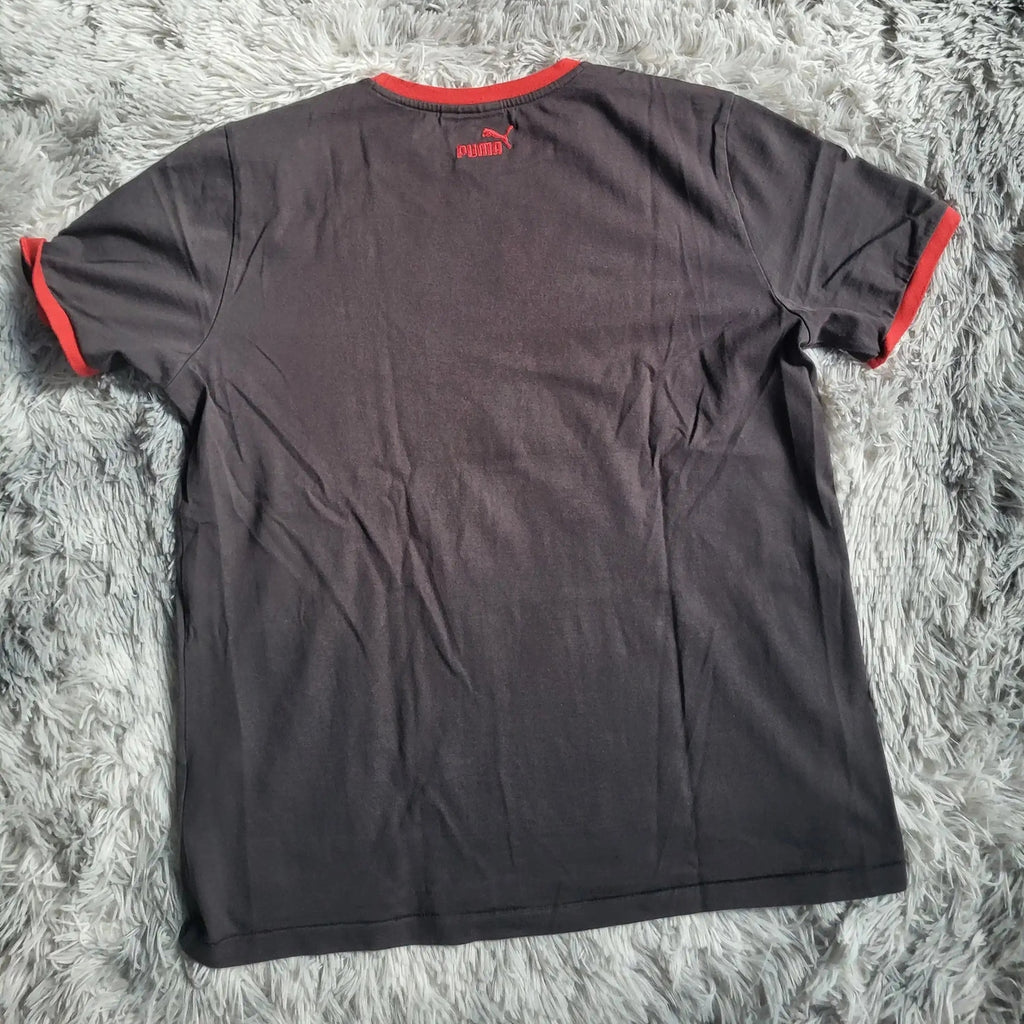T-shirt Vintage Puma Big Cat Logo – Anthracite & Rouge – Style Ringer – Taille L