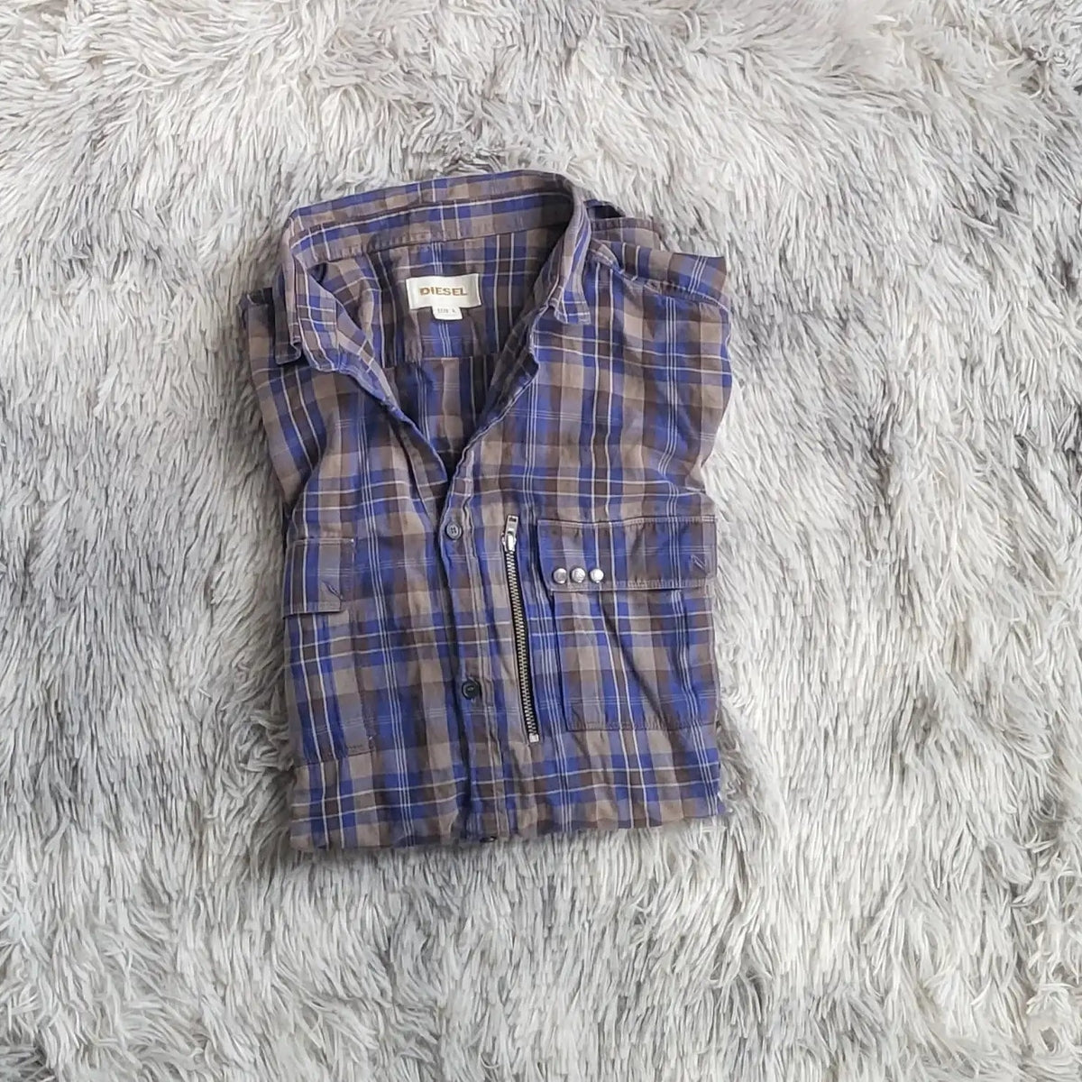 Chemise à carreaux Diesel bleue et marron, taille S. Fripes Sélect