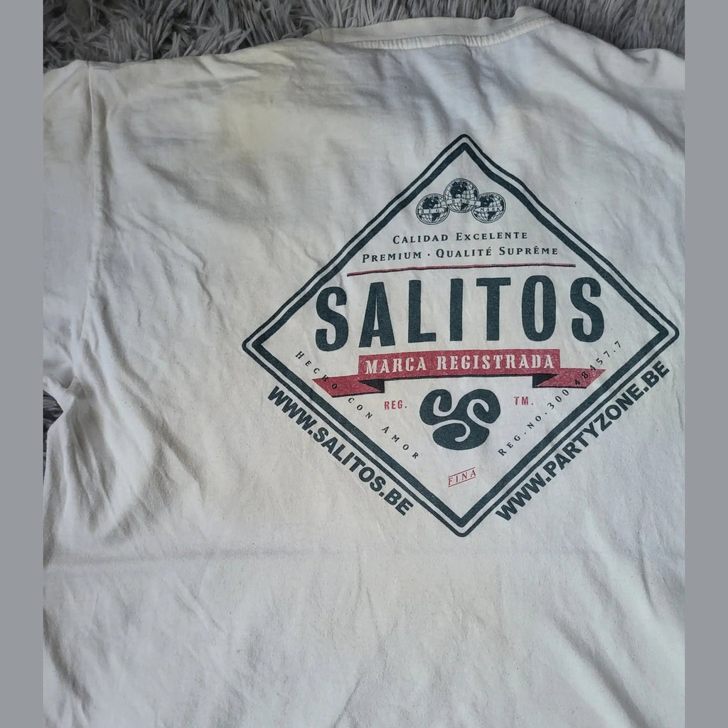 T-shirt blanc Salitos, logo imprimé dans le dos, taille non précisée, Fripes Sélect