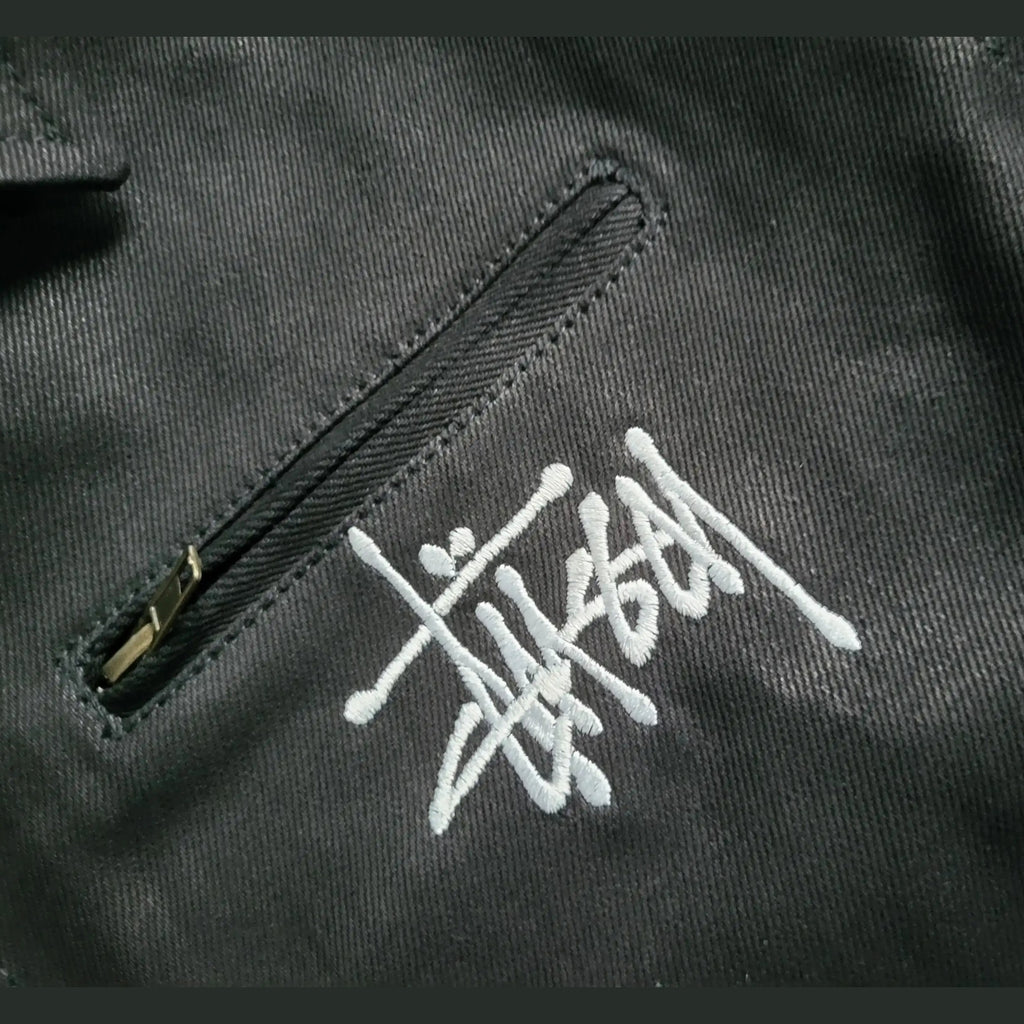 Veste Stüssy Canvas Shop Jacket Noire - Double Logo Brodé (Avant & Dos) Homme  - Style 118481 - Taille L