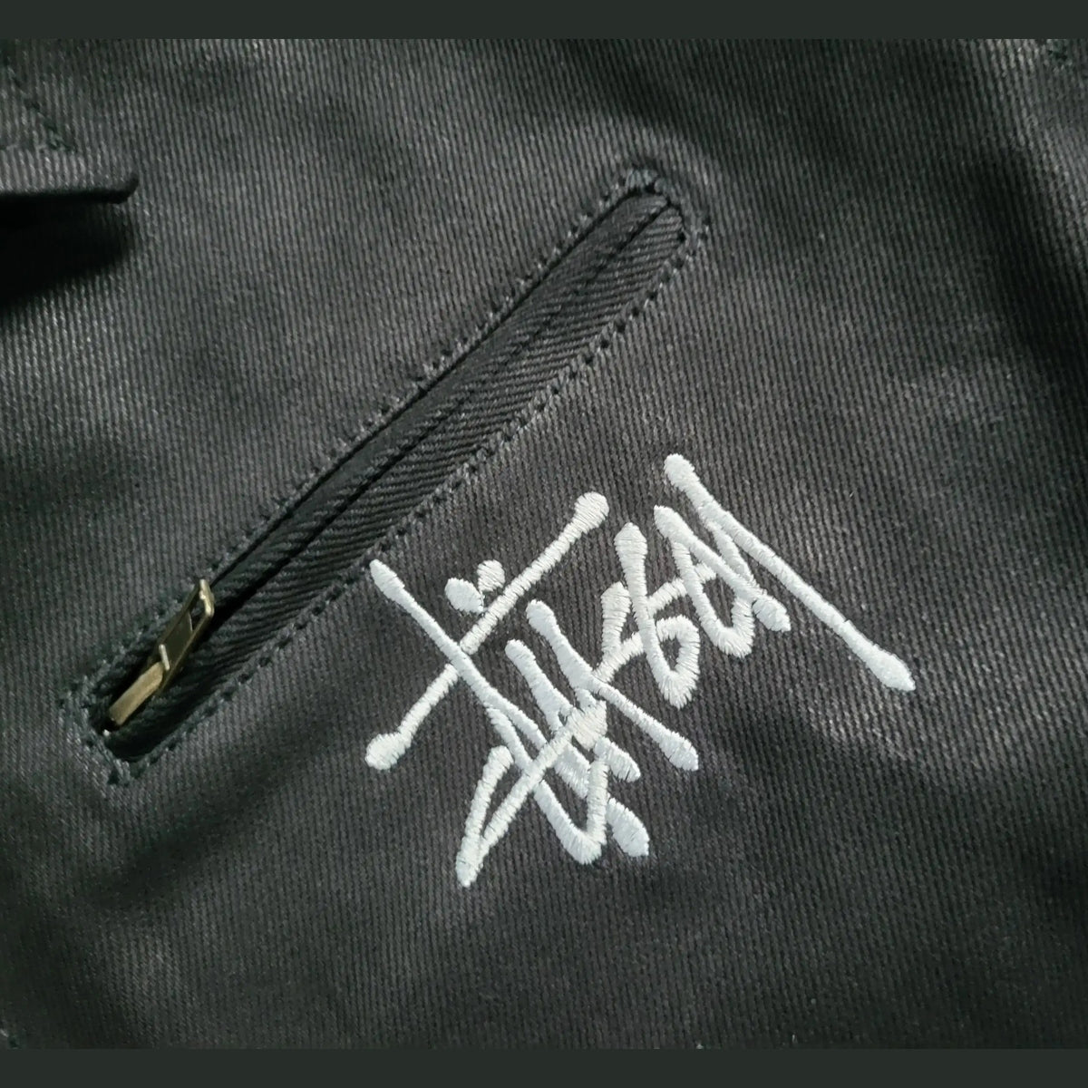 Veste Stüssy Canvas Shop Jacket Noire - Double Logo Brodé (Avant & Dos) Homme  - Style 118481 - Taille L