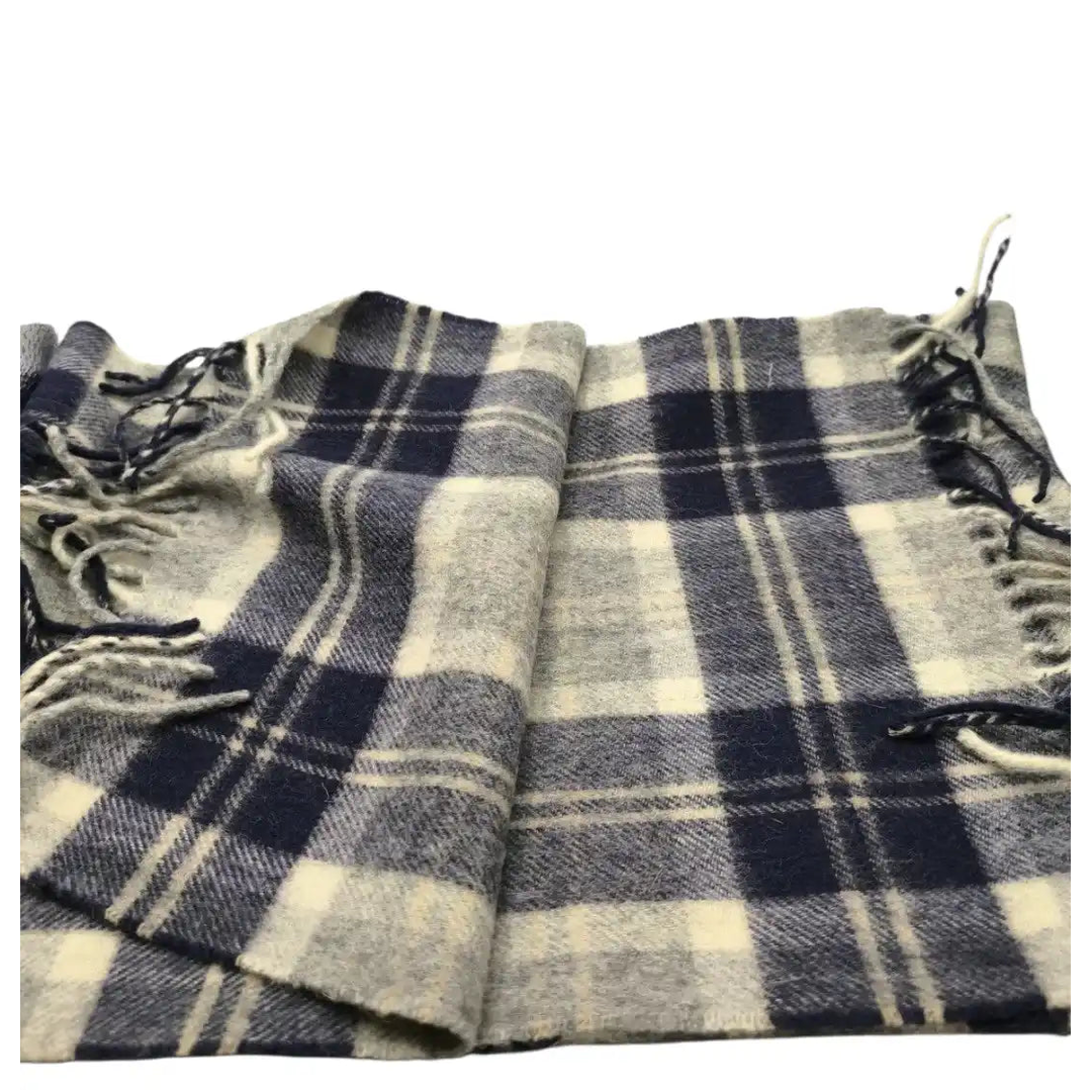 Écharpe à carreaux bleu marine et beige, taille unique. Fripes Sélect