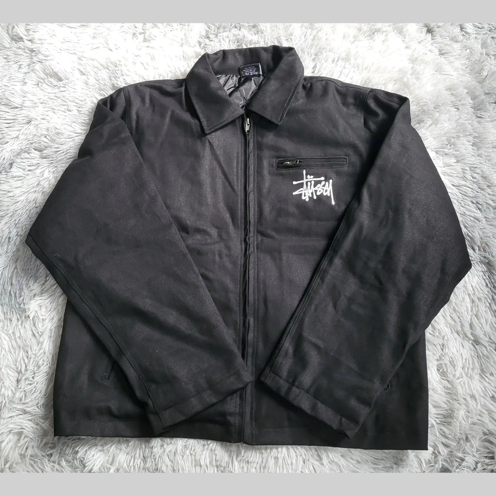 Veste Stüssy Canvas Shop Jacket Noire - Double Logo Brodé (Avant & Dos) Homme  - Style 118481 - Taille M 