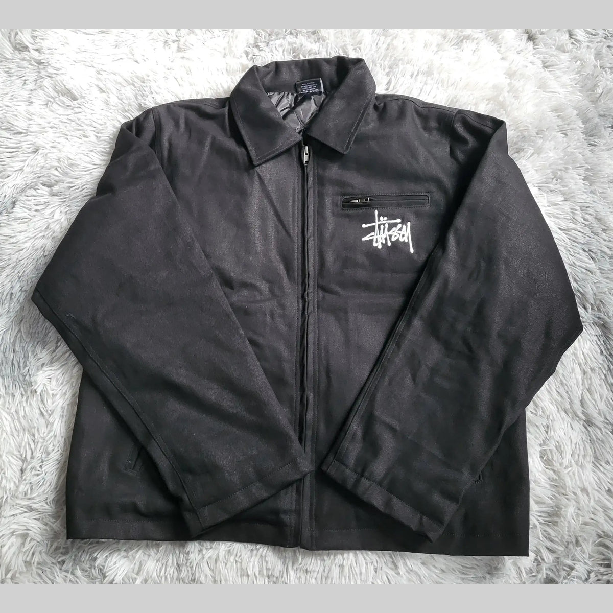 Veste Stüssy Canvas Shop Jacket Noire - Double Logo Brodé (Avant & Dos) Homme  - Style 118481 - Taille M 