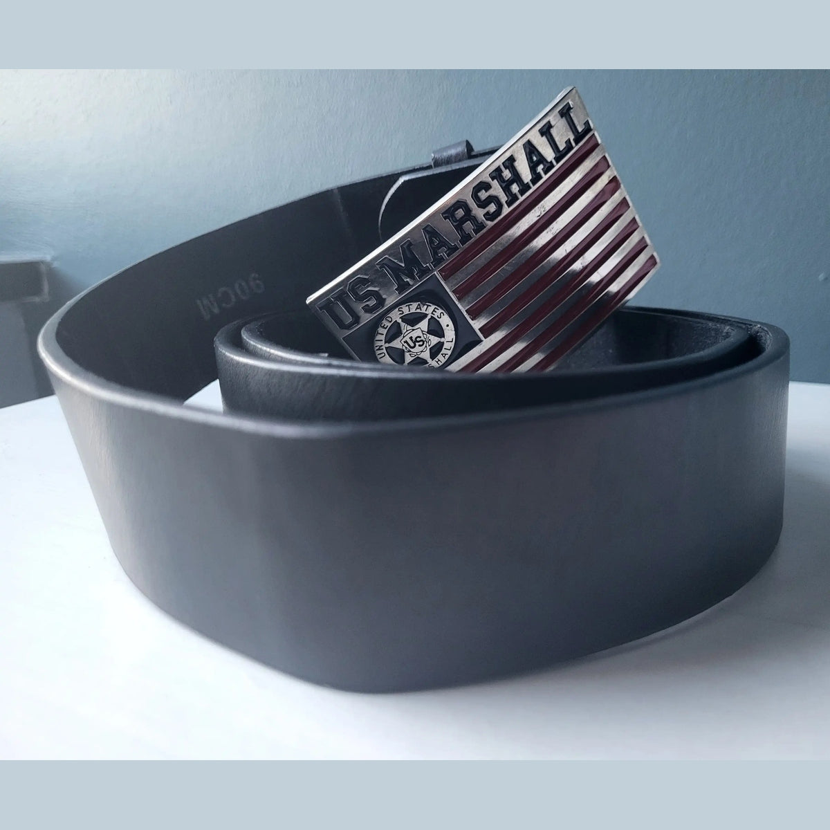 Ceinture Vintage US MARSHALL – Boucle Plaque Massive – Taille 90